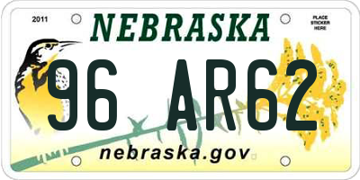 NE license plate 96AR62