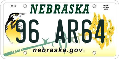 NE license plate 96AR64