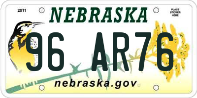 NE license plate 96AR76