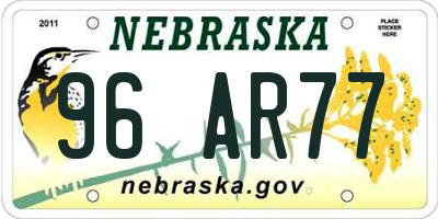 NE license plate 96AR77