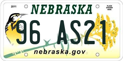 NE license plate 96AS21