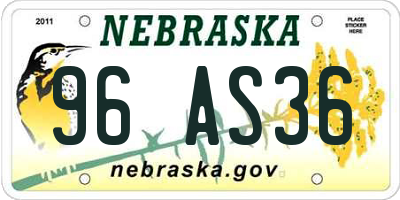 NE license plate 96AS36