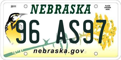 NE license plate 96AS97