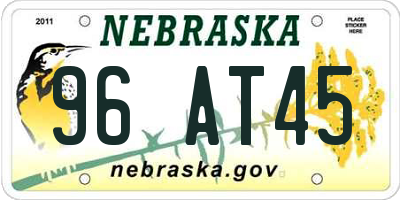 NE license plate 96AT45