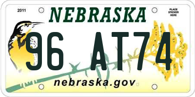 NE license plate 96AT74