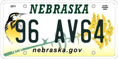 NE license plate 96AV64