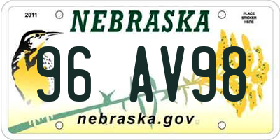 NE license plate 96AV98