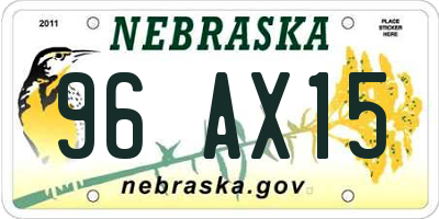 NE license plate 96AX15
