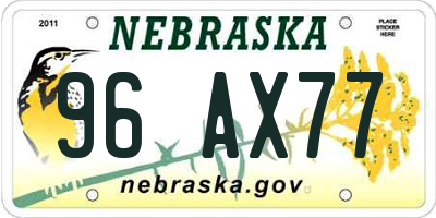 NE license plate 96AX77