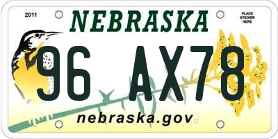 NE license plate 96AX78