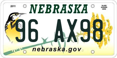 NE license plate 96AX98
