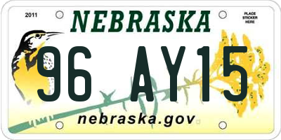 NE license plate 96AY15
