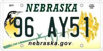 NE license plate 96AY51