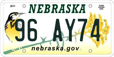 NE license plate 96AY74