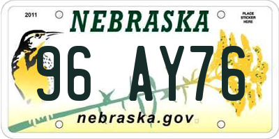 NE license plate 96AY76