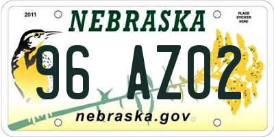 NE license plate 96AZ02