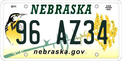 NE license plate 96AZ34