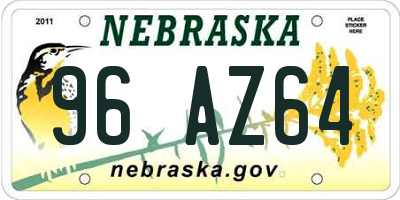 NE license plate 96AZ64