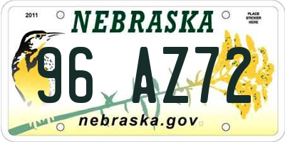 NE license plate 96AZ72