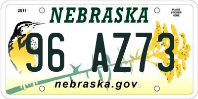 NE license plate 96AZ73