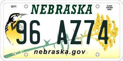 NE license plate 96AZ74