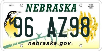 NE license plate 96AZ98
