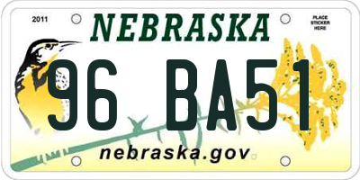 NE license plate 96BA51