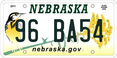 NE license plate 96BA54