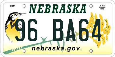 NE license plate 96BA64