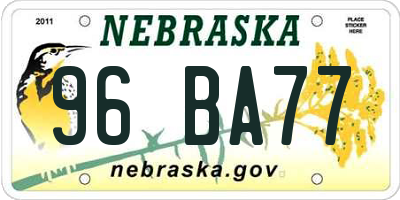 NE license plate 96BA77