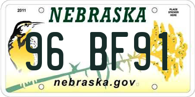 NE license plate 96BF91