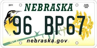 NE license plate 96BP67
