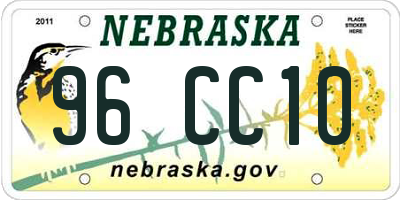 NE license plate 96CC10