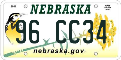 NE license plate 96CC34