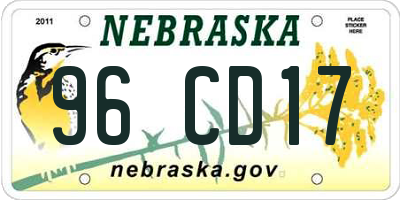 NE license plate 96CD17