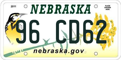 NE license plate 96CD62