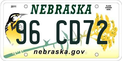NE license plate 96CD72
