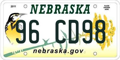 NE license plate 96CD98