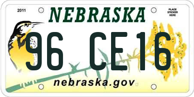 NE license plate 96CE16