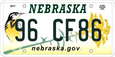 NE license plate 96CF86