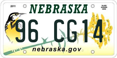 NE license plate 96CG14