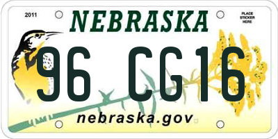 NE license plate 96CG16