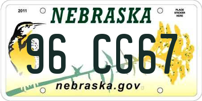 NE license plate 96CG67