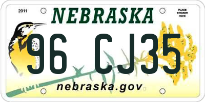 NE license plate 96CJ35