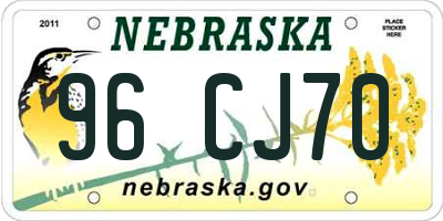 NE license plate 96CJ70