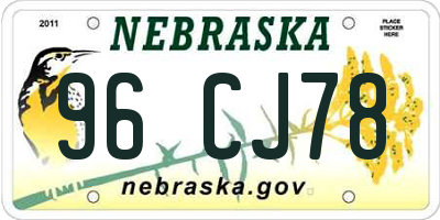 NE license plate 96CJ78