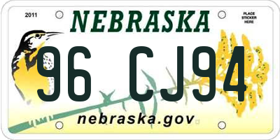 NE license plate 96CJ94