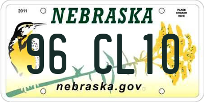 NE license plate 96CL10