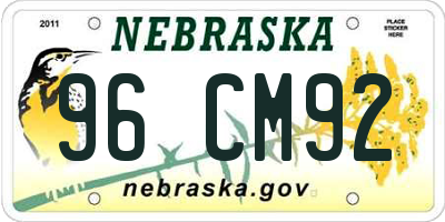 NE license plate 96CM92