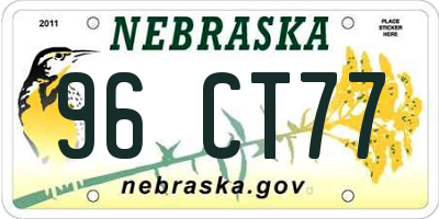 NE license plate 96CT77